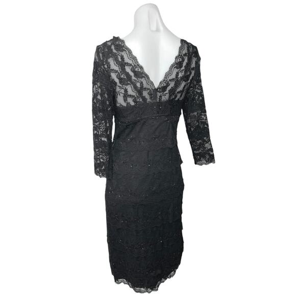 Marina Black Floral Lace Beaded Half Sleeve Knee Length Sheath Dress Size 6 - Picture 3 of 5